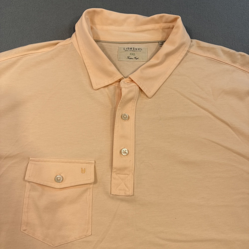 Linksoul shirt Mens XXL PEACH Luxury Cotton Short Sleeve Golf Polo Chest Pocket
